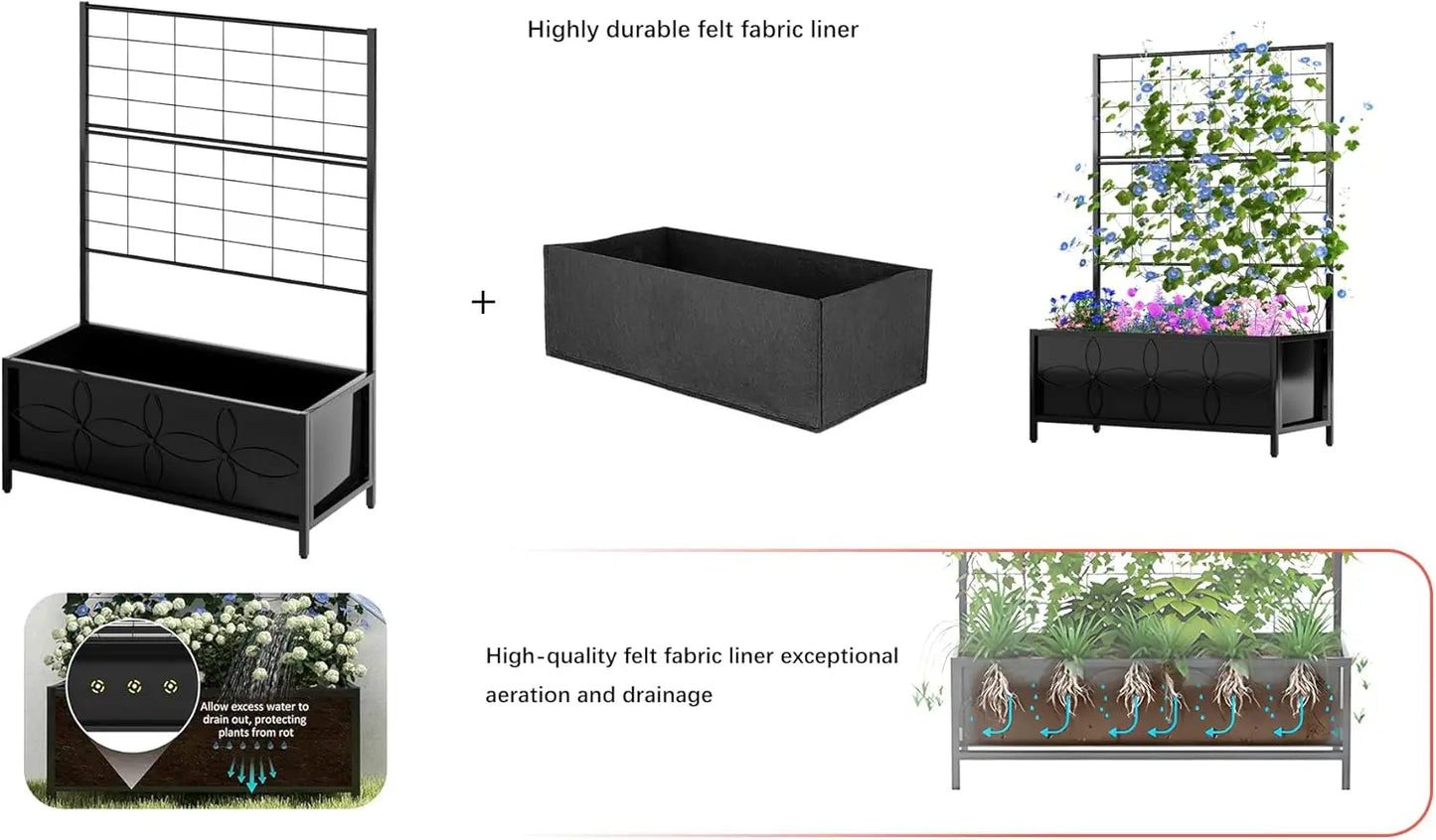 Raised Garden Bed with Trellis (15.75x35.43x48.8 in)