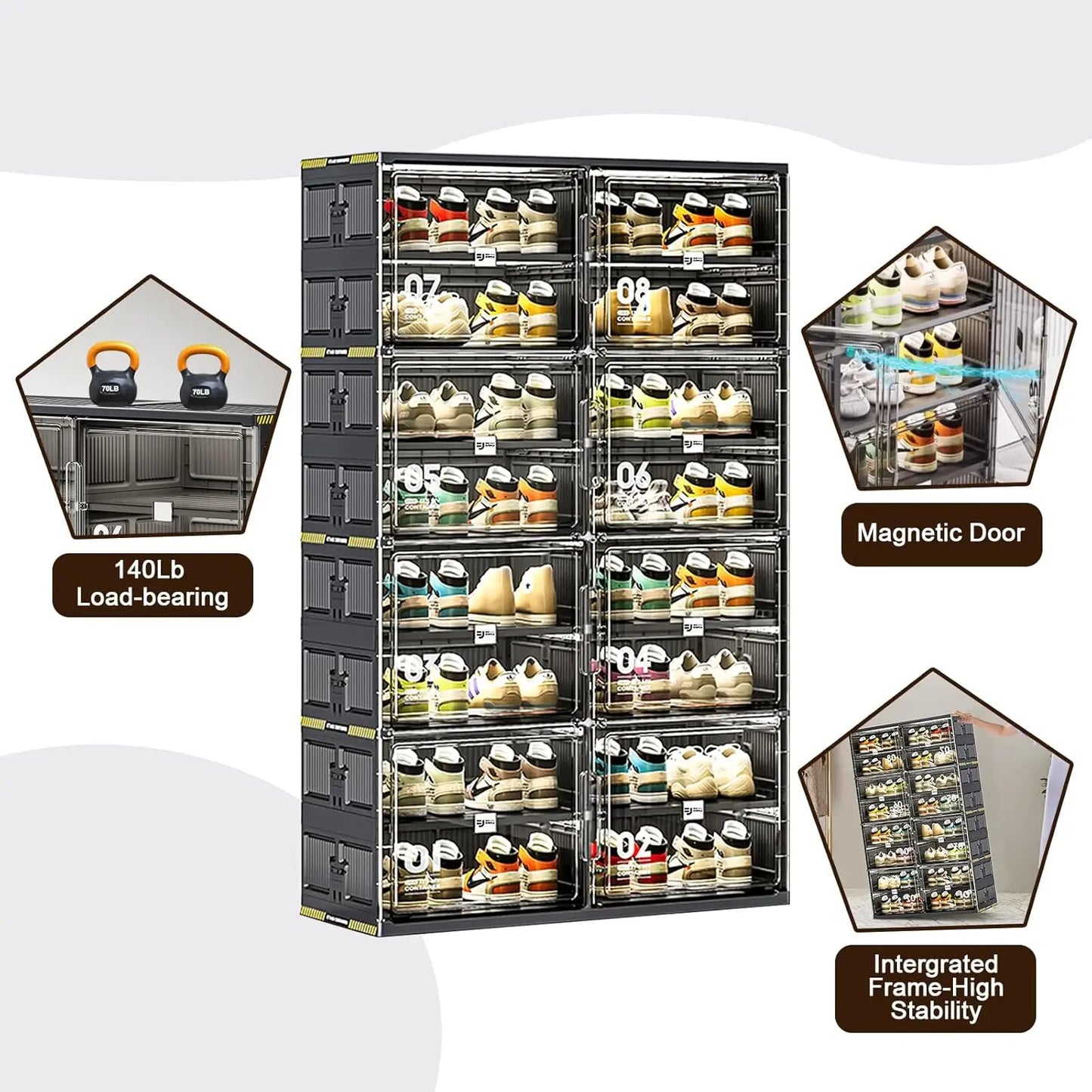 Portable Storage Cabinet with Magnetic Clear Door, holds 40 Pairs of shoes, Clothes, blankets