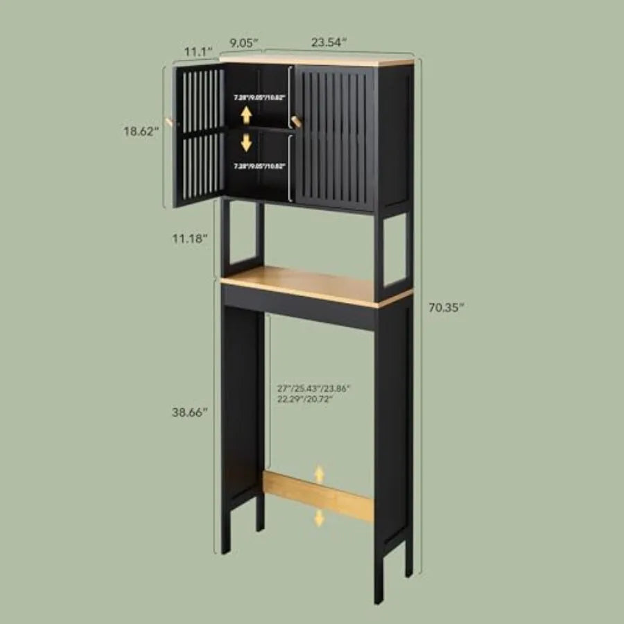 Over The Toilet Storage Cabinet with Breathable Bamboo Doors, 3-Tier