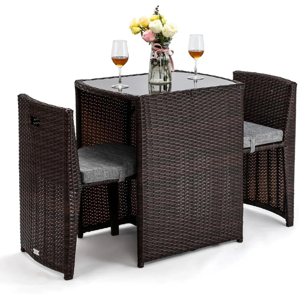 3‑Piece Wicker Patio Set – Outdoor Dining Chairs & Glass‑Top Table