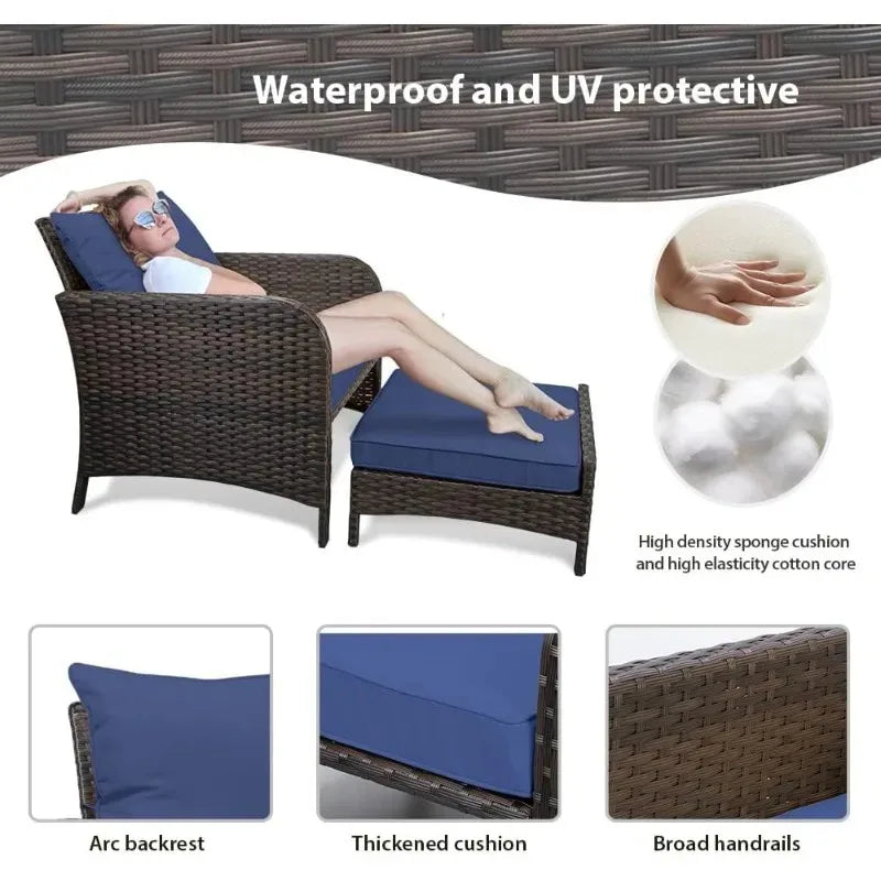 5‑Piece PE Wicker Patio Conversation Set – Lounge Chairs with Cushions, Ottoman & Side Table