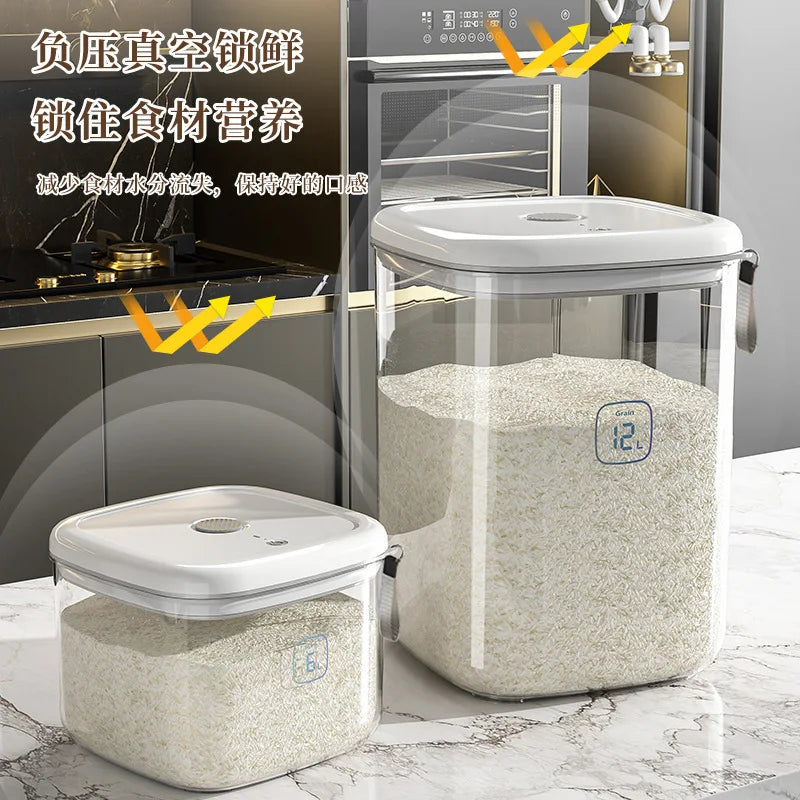 Vacuum rice bucket, kitchen, household food grade, insect proof, moisture-proof, rice box, sealed, large capacity plastic