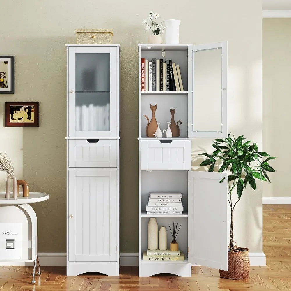 67" Tall Bathroom Storage Cabinet, Slim Freestanding W/ 2 Doors & 1 Drawer