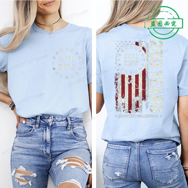 America 250th Anniversary Printing T-shirts for Women Unisex Clothing 1776–2026 Graphic Tops Short Sleeve Casual Wear T-Shirts