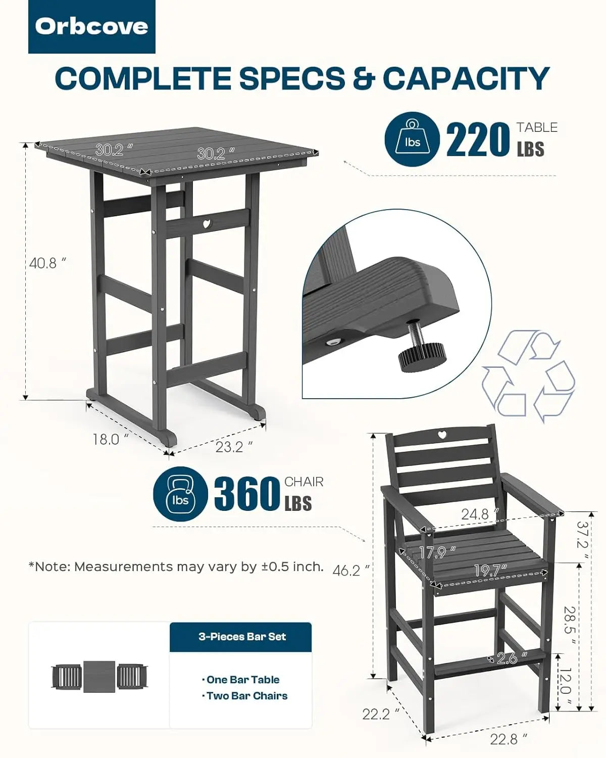 5pc Weather-Resistant Table & Chairs - Bar Height