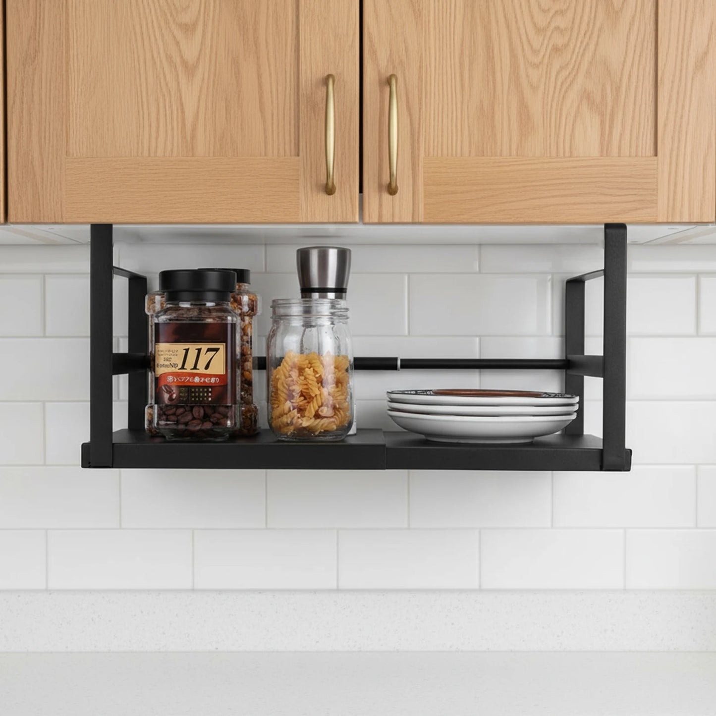 Expandable Cabinet Organizer Shelf Seasoning Bottle Storage Rack Expandable Under Shelf Storage Rack for Kitchen Pantry Office