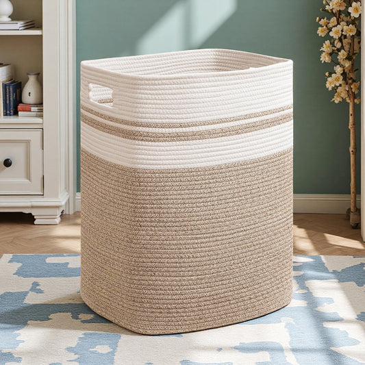Laundry Basket, Blanket Basket for Bedroom Aesthetic, Laundry Hamper & Blanket Storage for Living Room, Woven Storage Basket