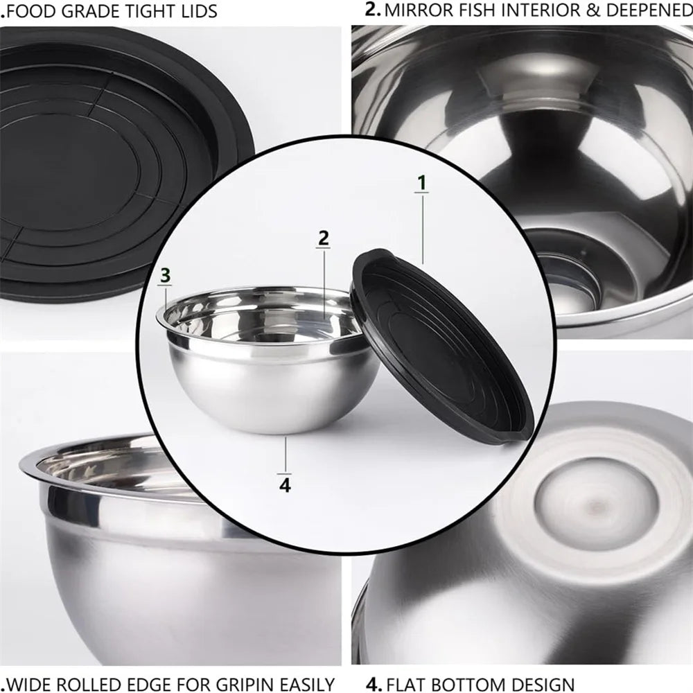 Stainless Steel Mixing Bowl Set with Lids – Durable, Reusable Bowls for Salad, Baking & Meal Prep (Sold as 2 or 14‑Piece Sets)