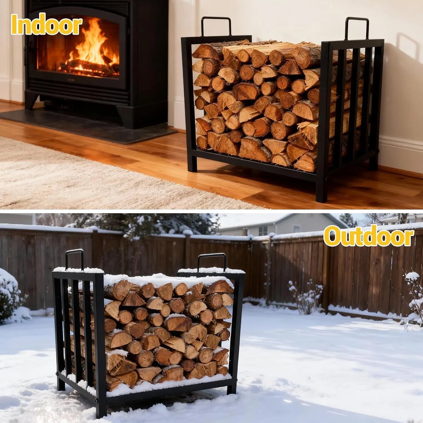 Metal Firewood Shelf with Handles