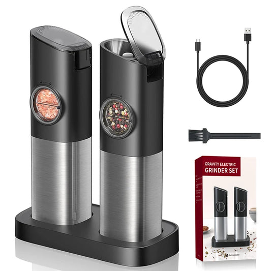 Gravity Electric Salt and Pepper Grinder Set Large Capacity Rechargeable Automatic One Hand Operated Kitchen Tool