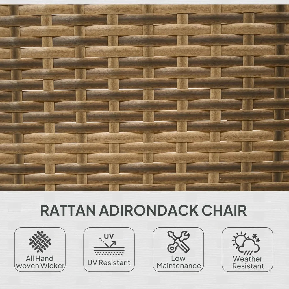 Wicker Adirondack Chair, All-Weather Rattan Seat w/ Cushions, Tall Curved Back & Arms