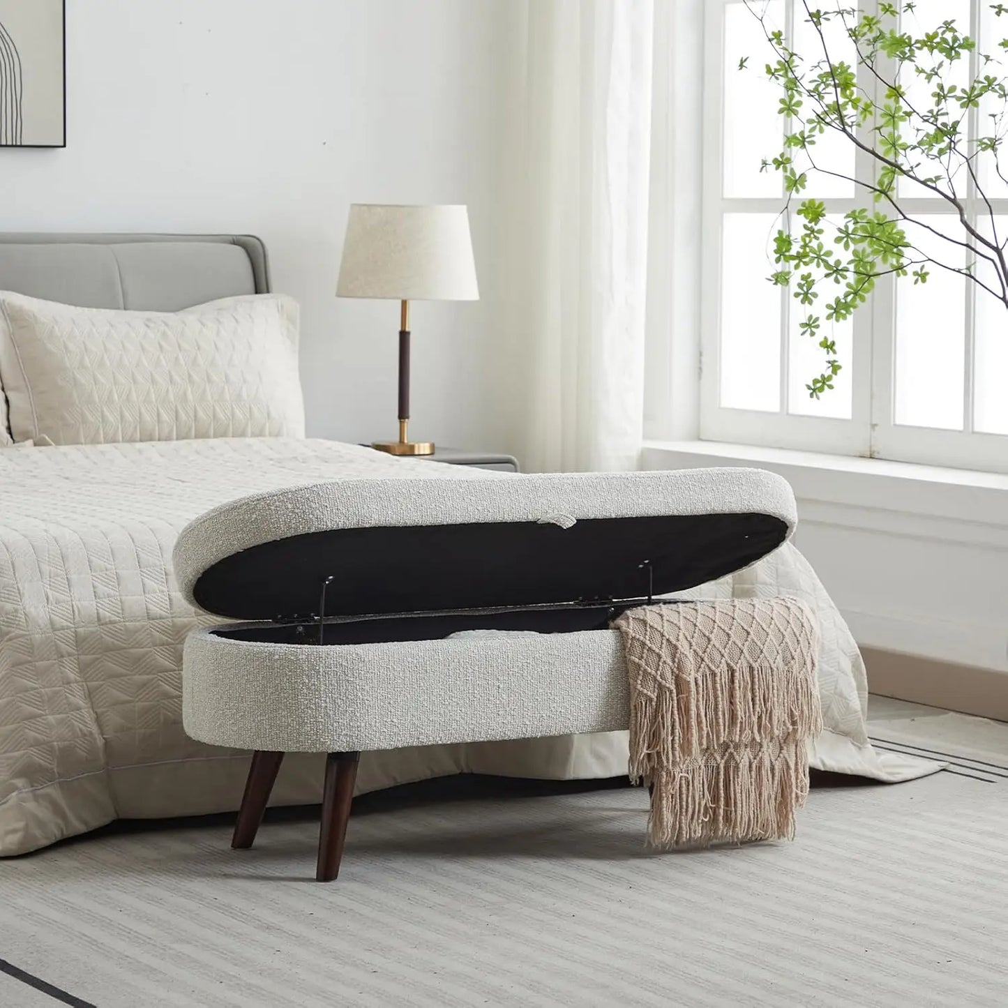 44" Storage Ottoman Bench, 300Lb. Capacity, Upholstered with Wood Legs