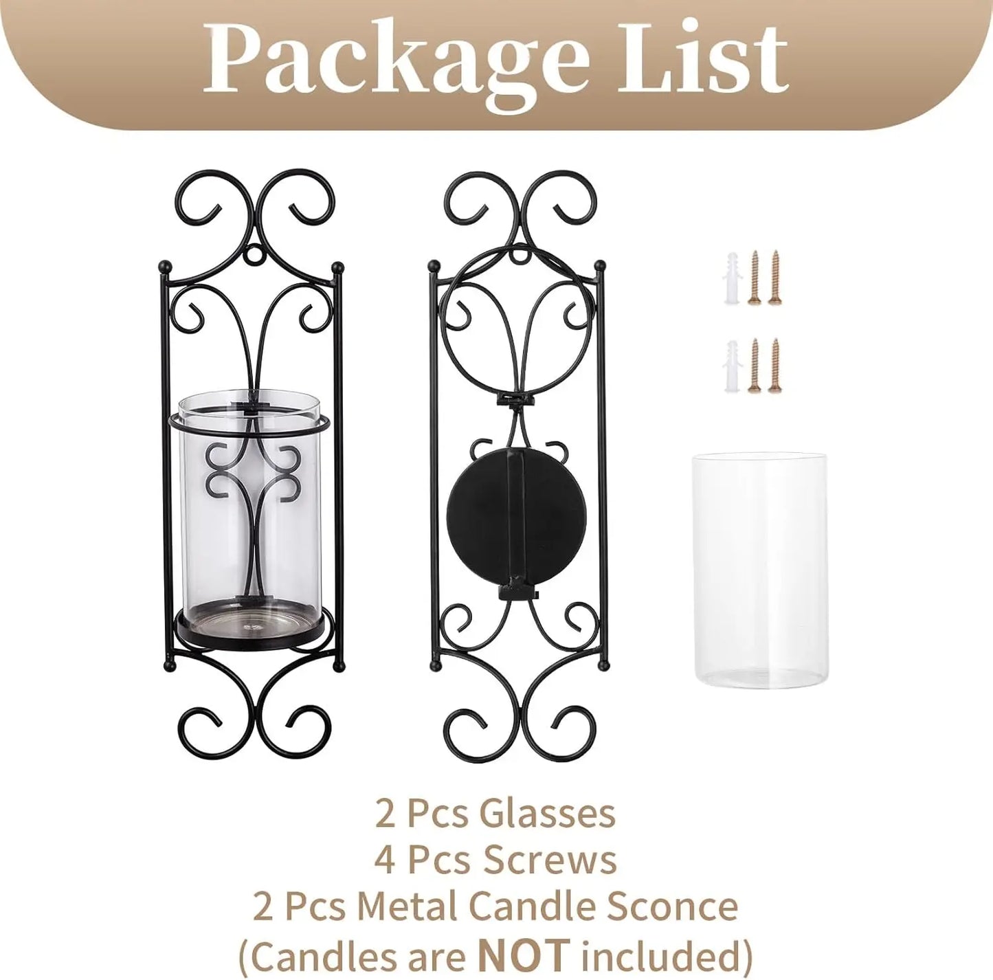 Set of 2 Black Candle Holders for Pillar Candles