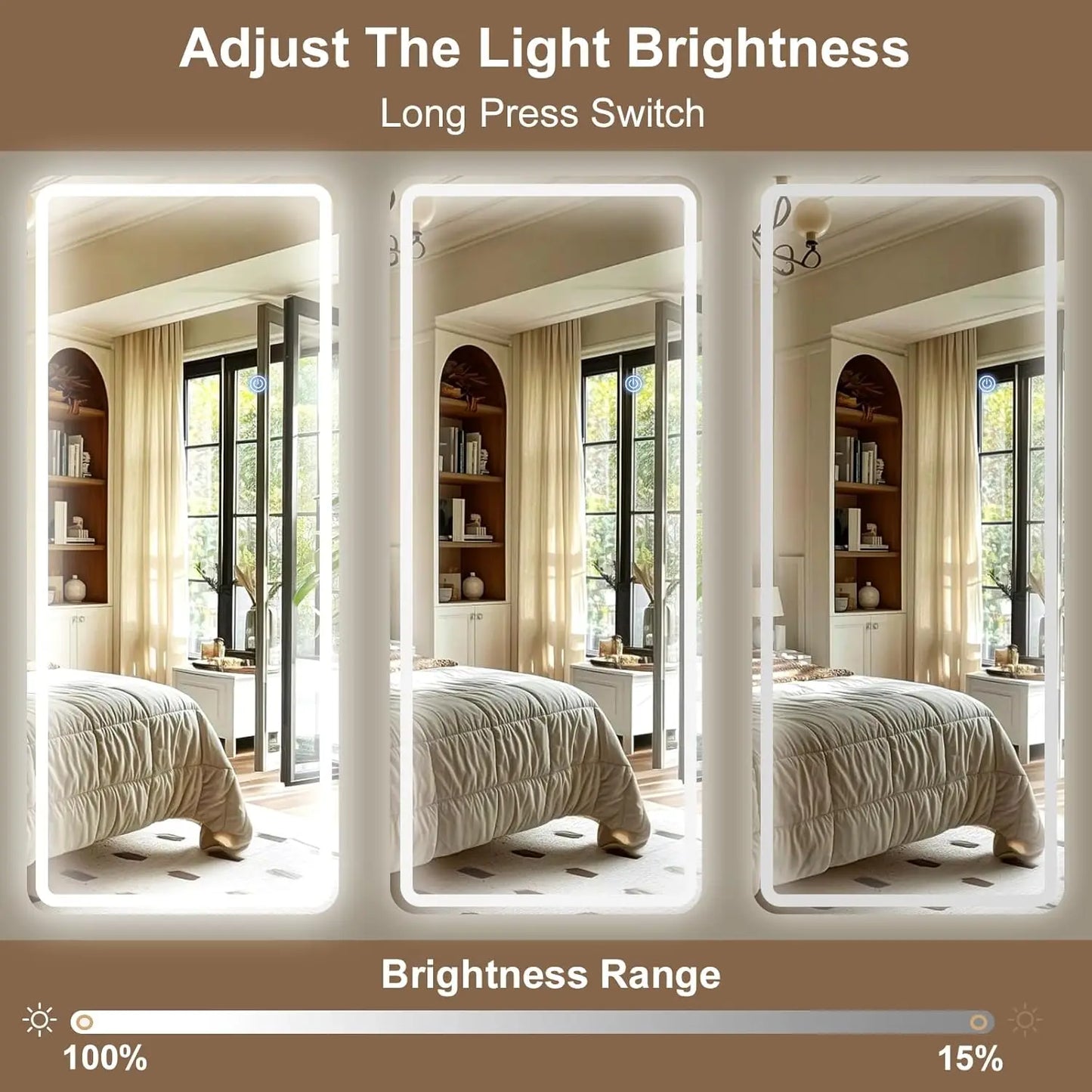 26×71" LED Full‑Length Mirror – Dimmable with 3‑Color Lighting Modes