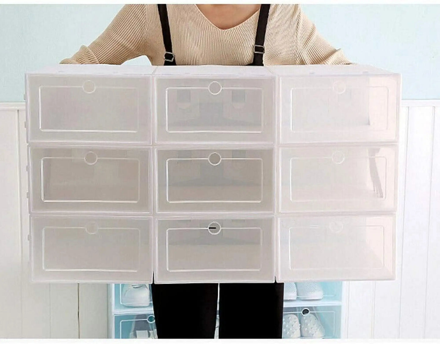 Foldable Flip Shoe Boxes Set (20/24 PCS) – Stackable Clear Plastic Shoe Storage Containers, 13" × 9" × 5.5"