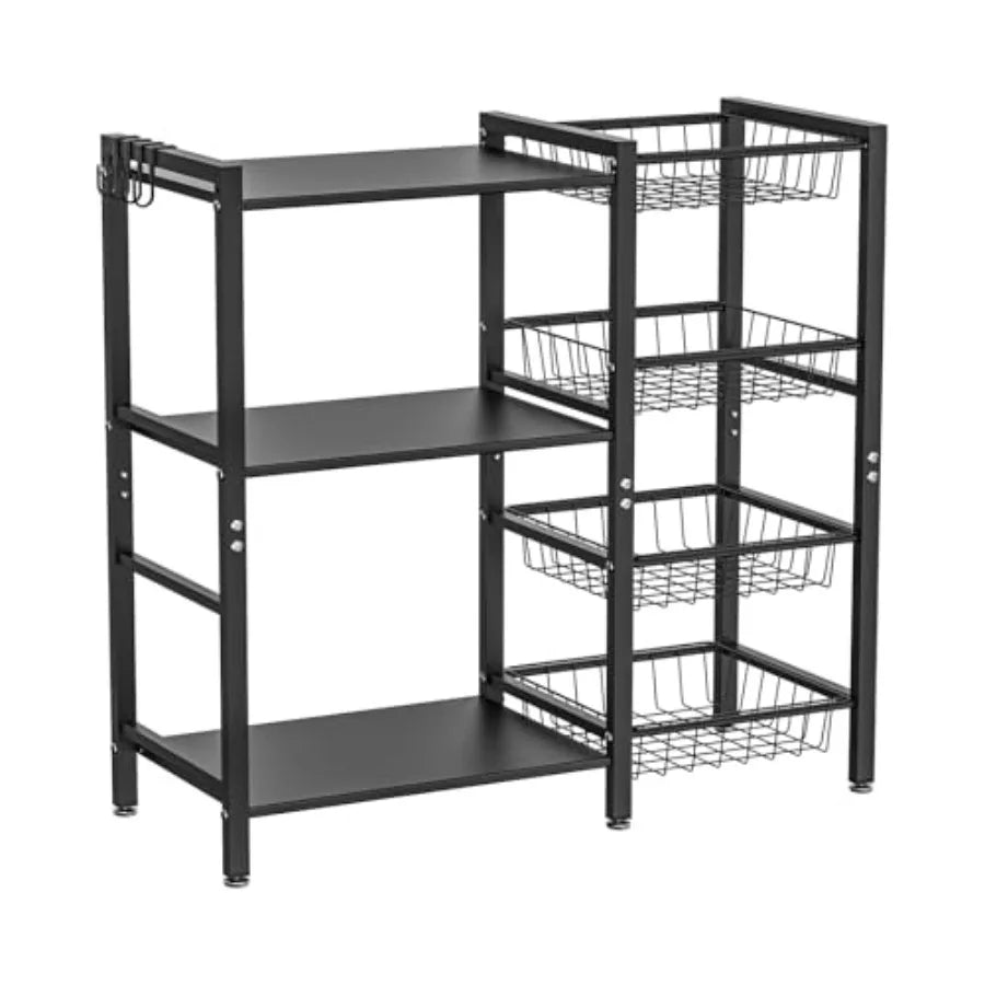 Kitchen Baker's Rack - 3 Tiers 4 Baskets Utility Coffee Bar Air Fryer Stand with Metal Shelves and Wire Baskets