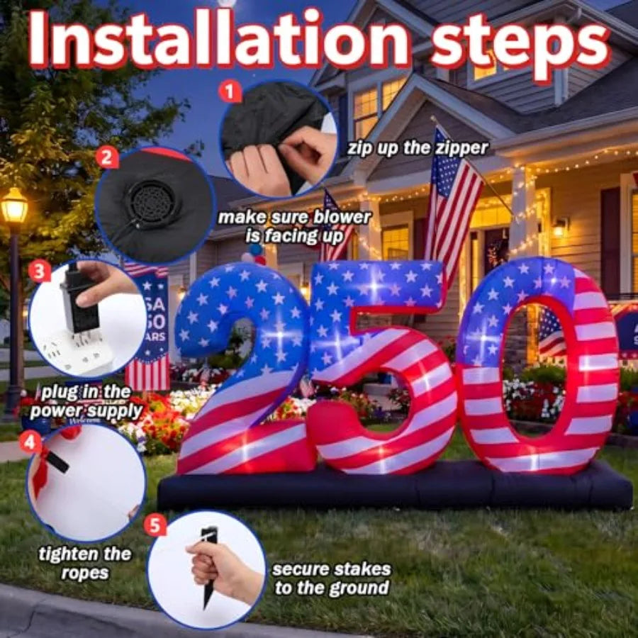 8.8FT Inflatable 250th Anniversary Decoration – Patriotic Blow‑Up with Built‑In LED Lights for 4th of July