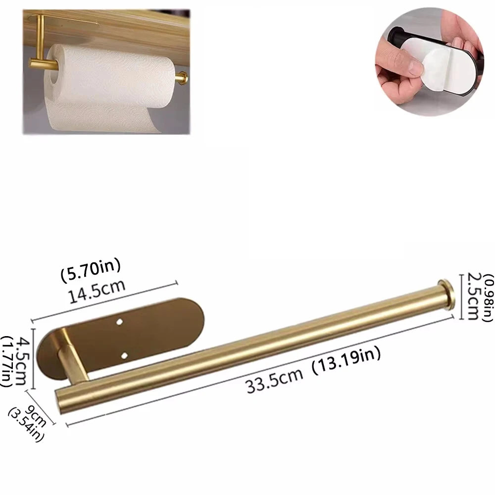 Adhesive Paper Towel Holder for Kitchen – Roll Tissue Dispenser & Bathroom Storage Rack