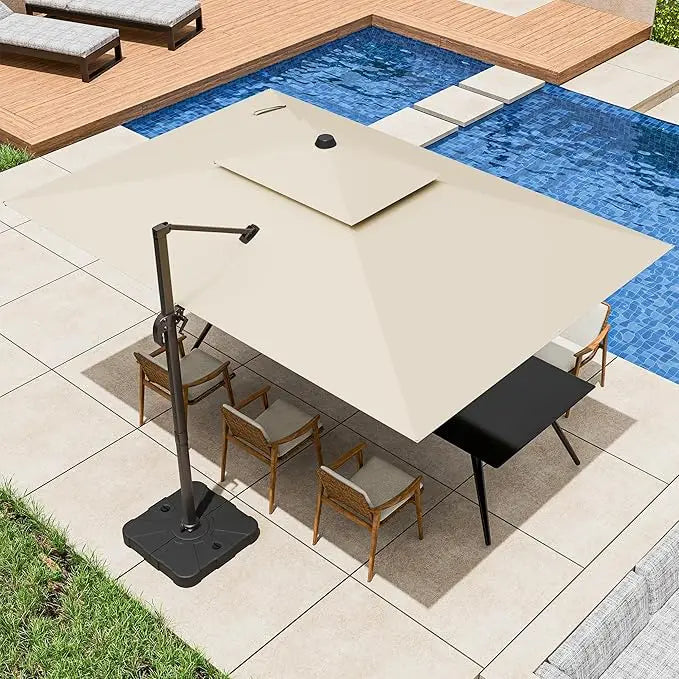 9x12FT Cantilever Patio Umbrella - Heavy Duty Double Layer Offset Design with 360° Rotation