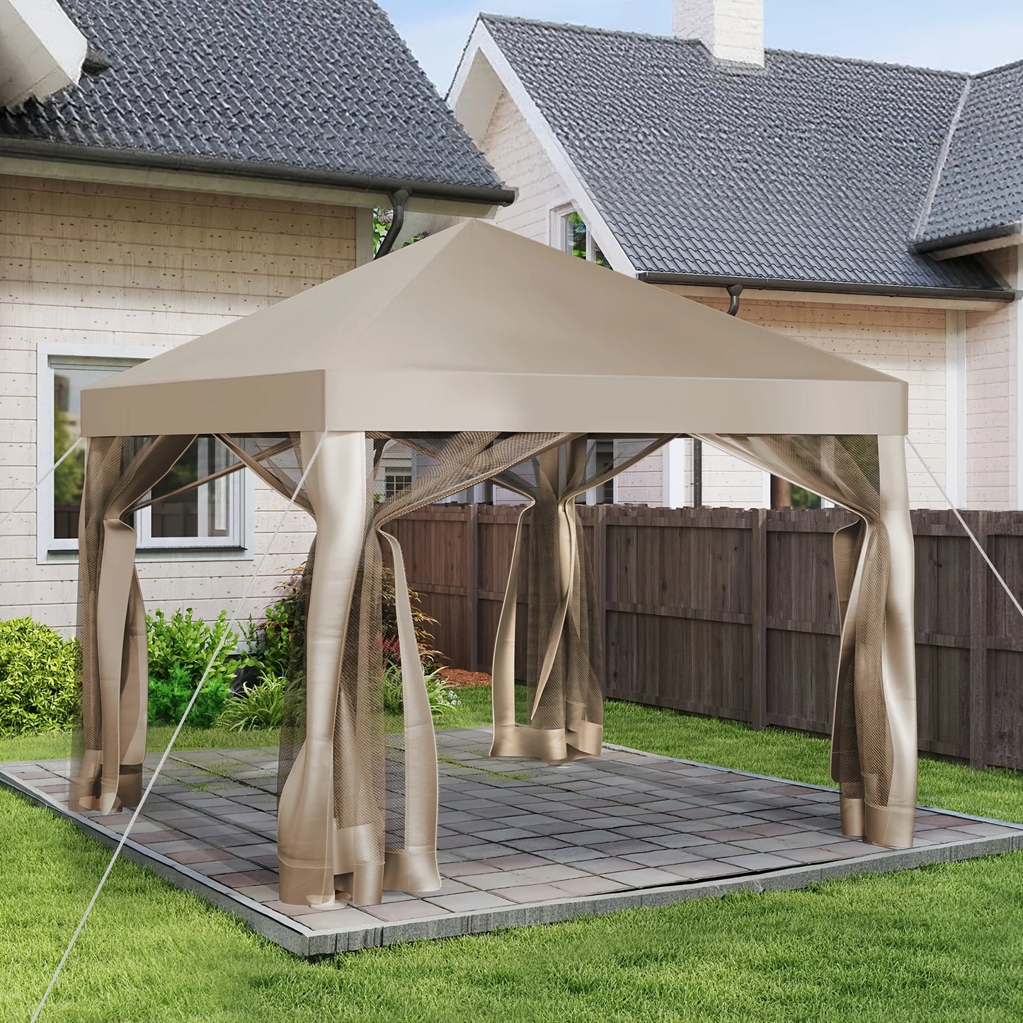 10' x 10'Screened Canopy Tent with Mosquito Netting | Portable Easy Up Outdoor Screen House Shelter for Patio, Camping and Picnic