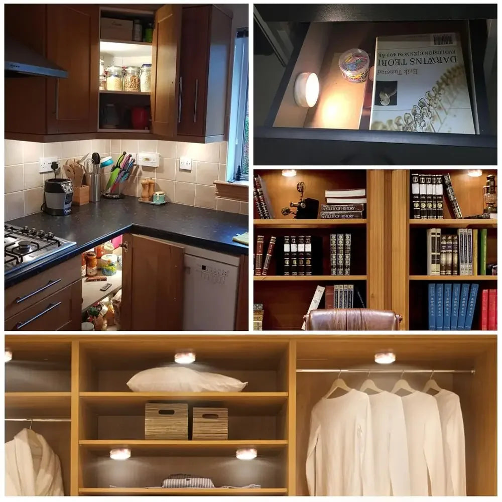 LED Puck Light Wireless Under Cabinet Lights with Remote Control Dimmable Battery Powered Night Lamp for Kitchen, Closet, Wardrobe