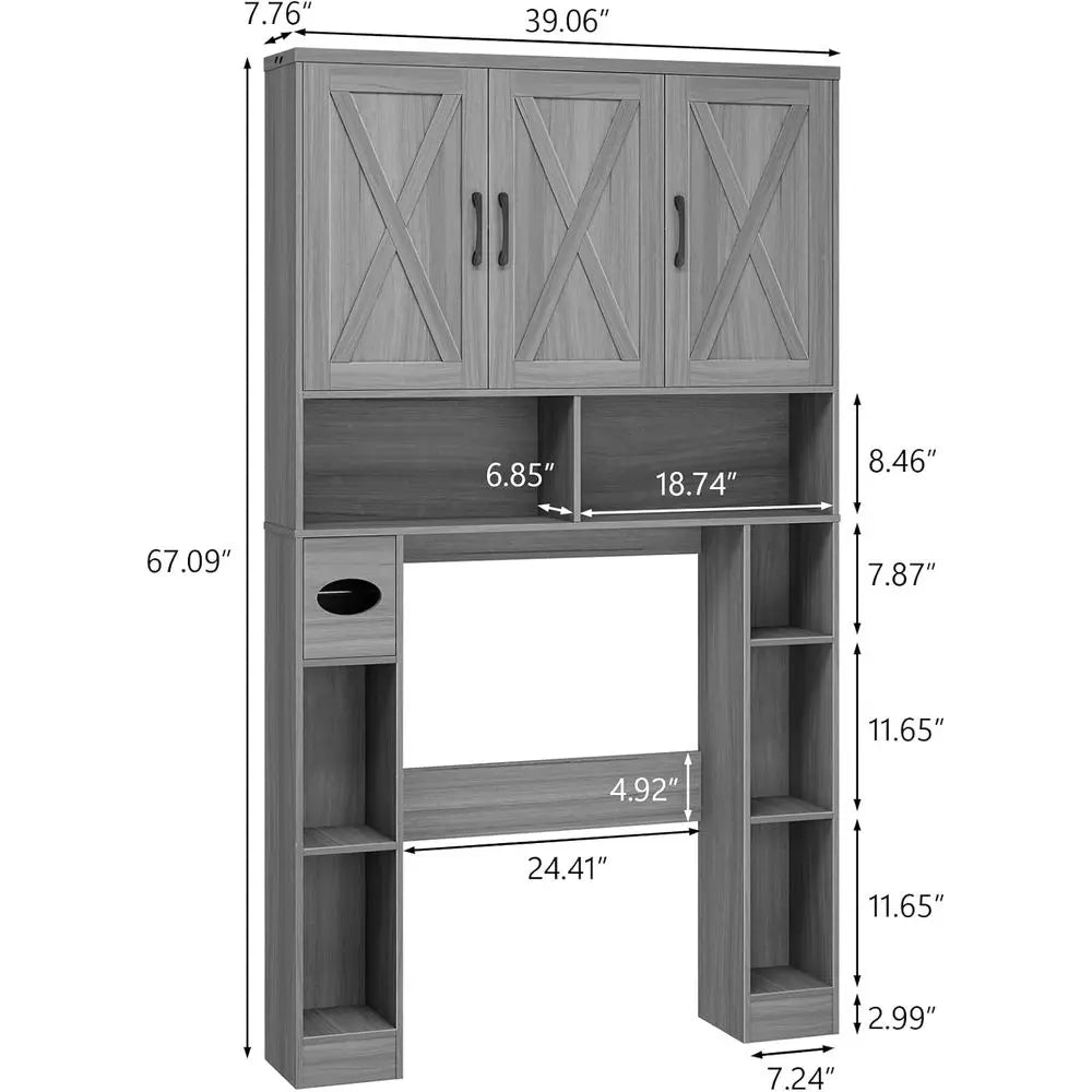 Space-Saving Over Toilet Storage Cabinet with 3 Shelves, Paper Holder & Towel Rack