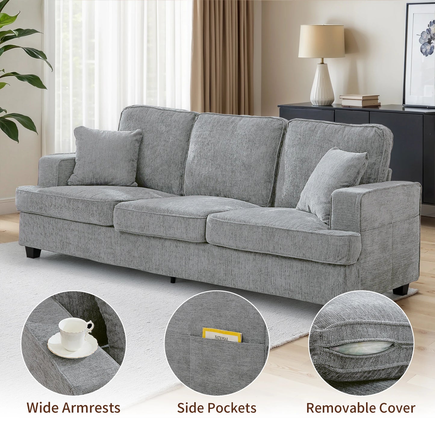 89 inch Couch Sofa, 3 Seater