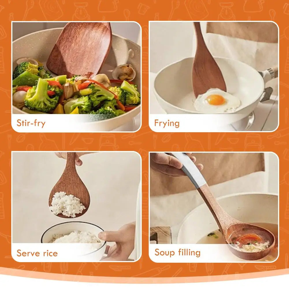 Kitchenware Set Silver Color Handle Shovel Wooden Spoon Household Non-Stick Pan Special Kitchenware