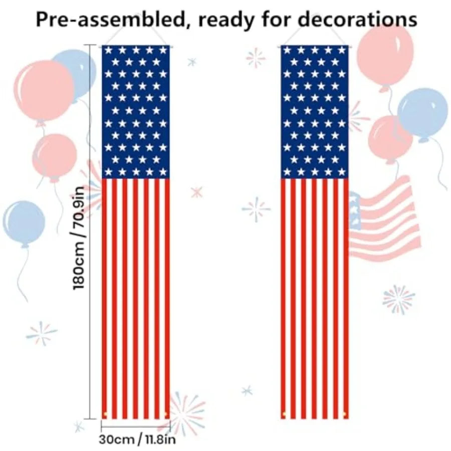 4th of July Outdoor Hanging Banners – Patriotic American Flag Porch Signs for Memorial, Veterans & Labor Day