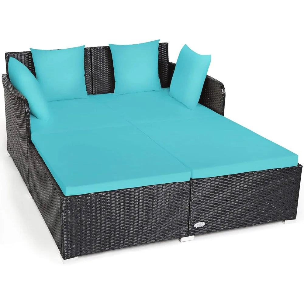 Outdoor Rattan Daybed – Wicker Sunbed with Spacious Seat, Upholstered Cushion & High‑Resilience Sponge