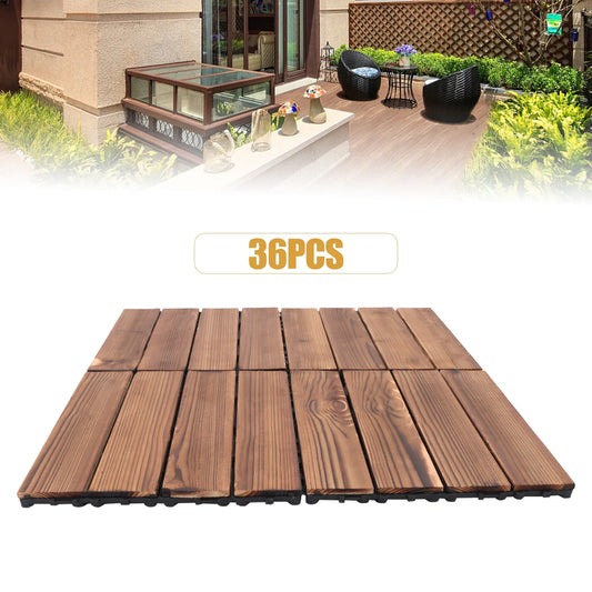 36‑Pack 12"×12" Wood Interlocking Floor Tiles – Non‑Slip, Waterproof Outdoor Flooring
