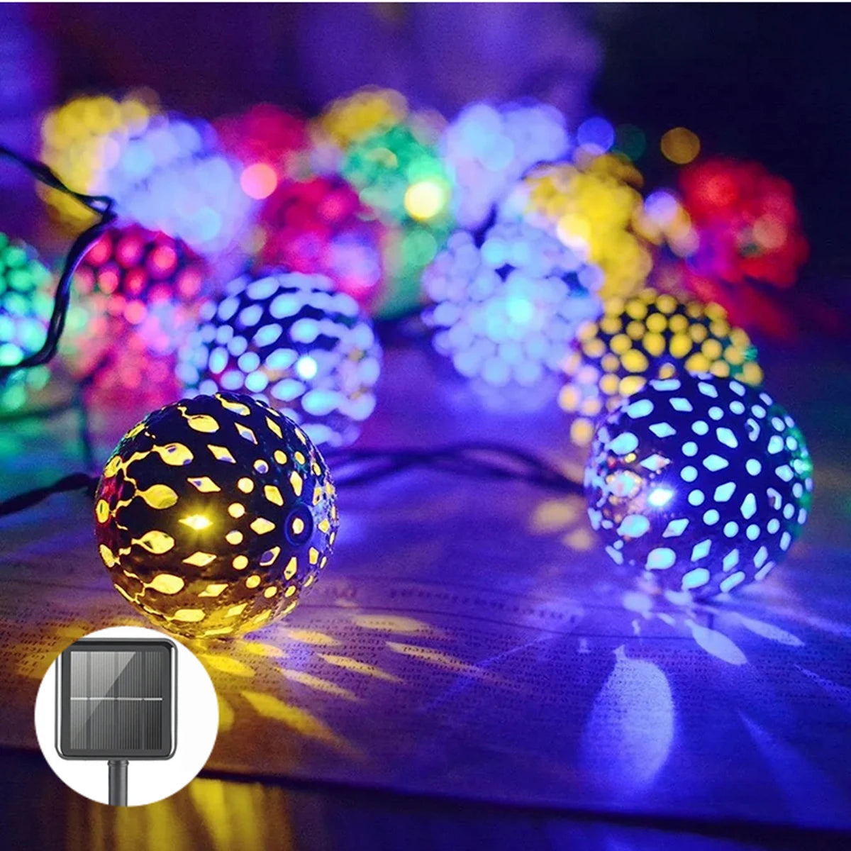 Morroccan Ball Solar String Lights Outdoor, Waterproof - 8 Modes