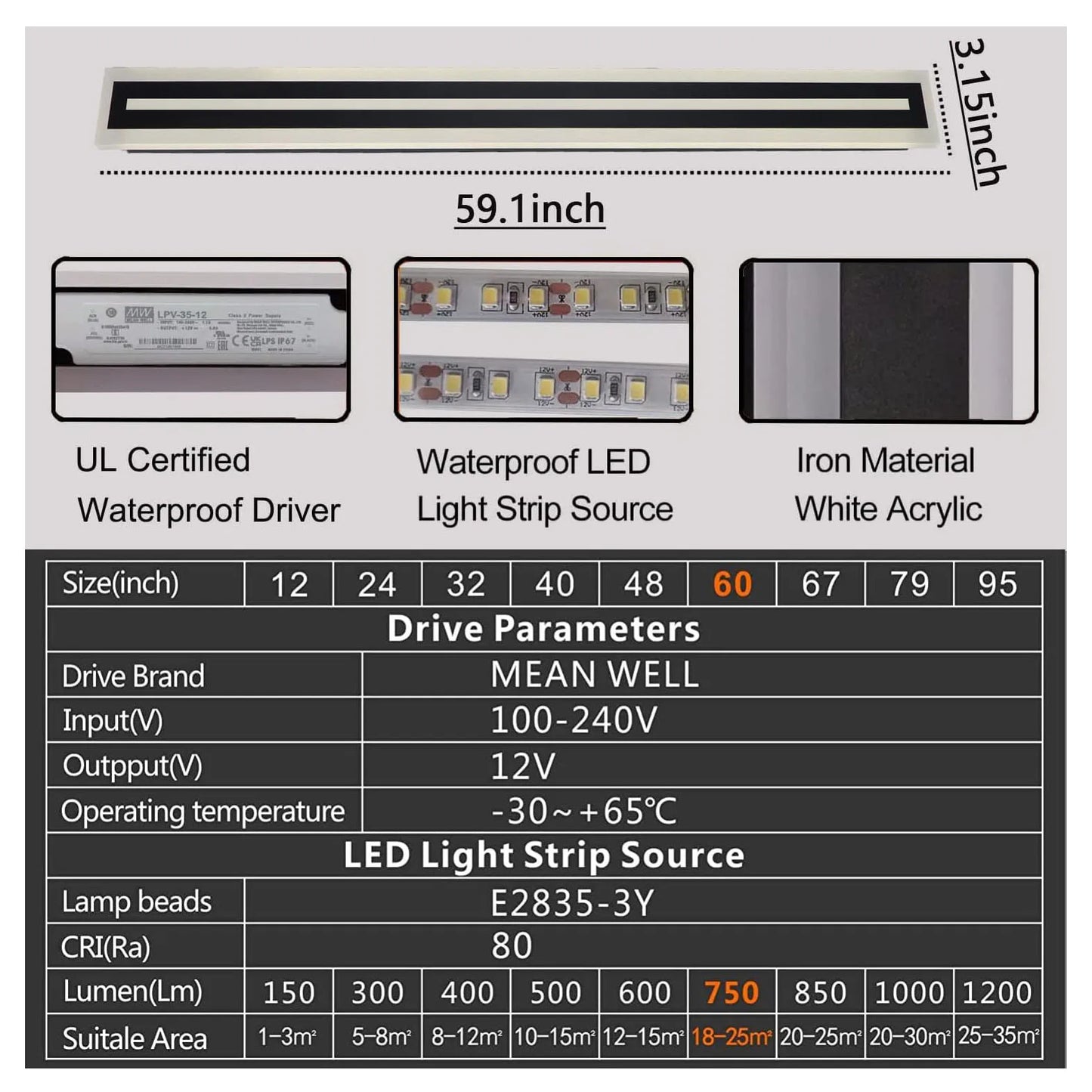 Outdoor Long Strip Modern LED Wall Lighting Fixture Lamps, Wall Sconce Fixture, Elegant Frosted White