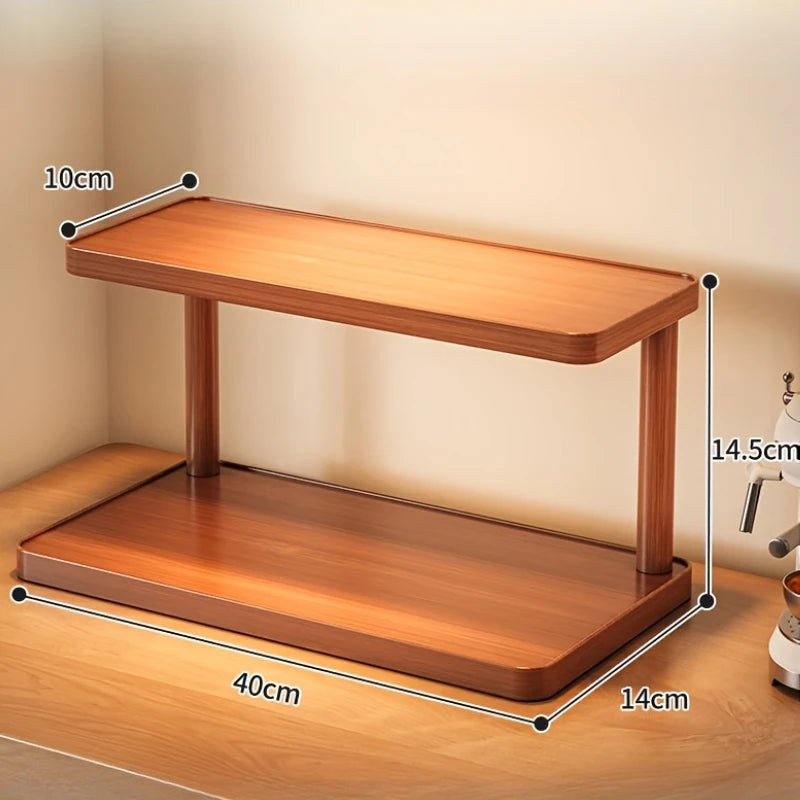 Versatile 2-Tier Wooden Storage Rack for Kitchen & Tea Room - Countertop Organizer
