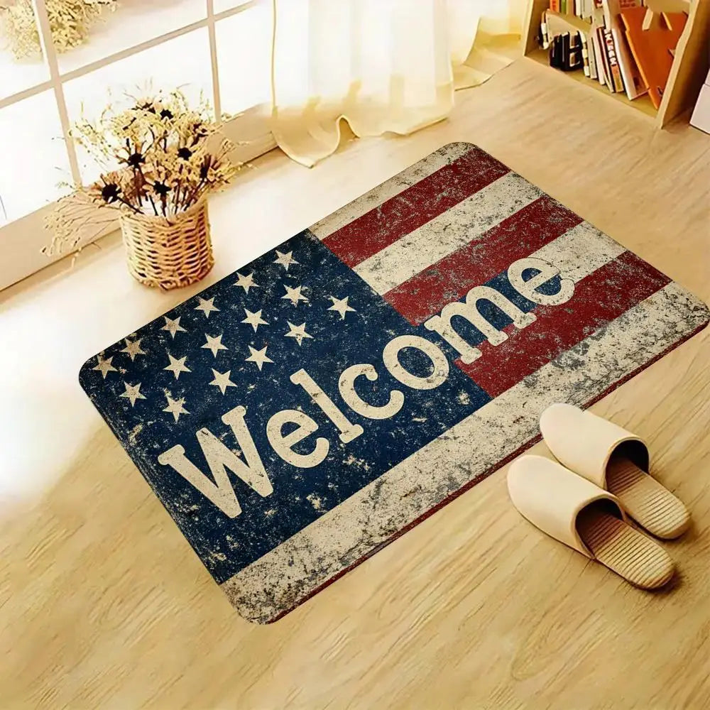 American Flag Modern Doormat - Patriotic Non-Slip Floor Mat for Entry or Kitchen (Multiple sizes)