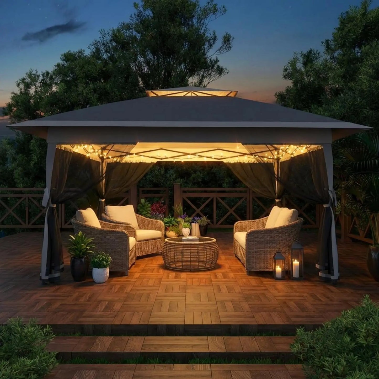 12x12FT Outdoor Canopy Tent, Height Adjustable Pop Up Gazebo With Mosquito Net & 4 SandBags For Backyard Party Camping