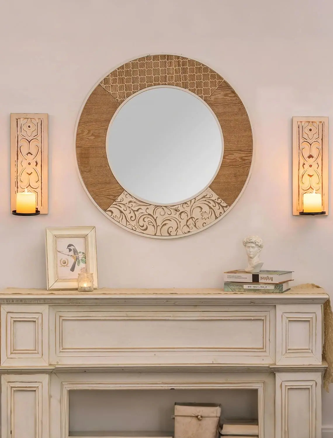 White Distressed Candle Sconces Set of 2
