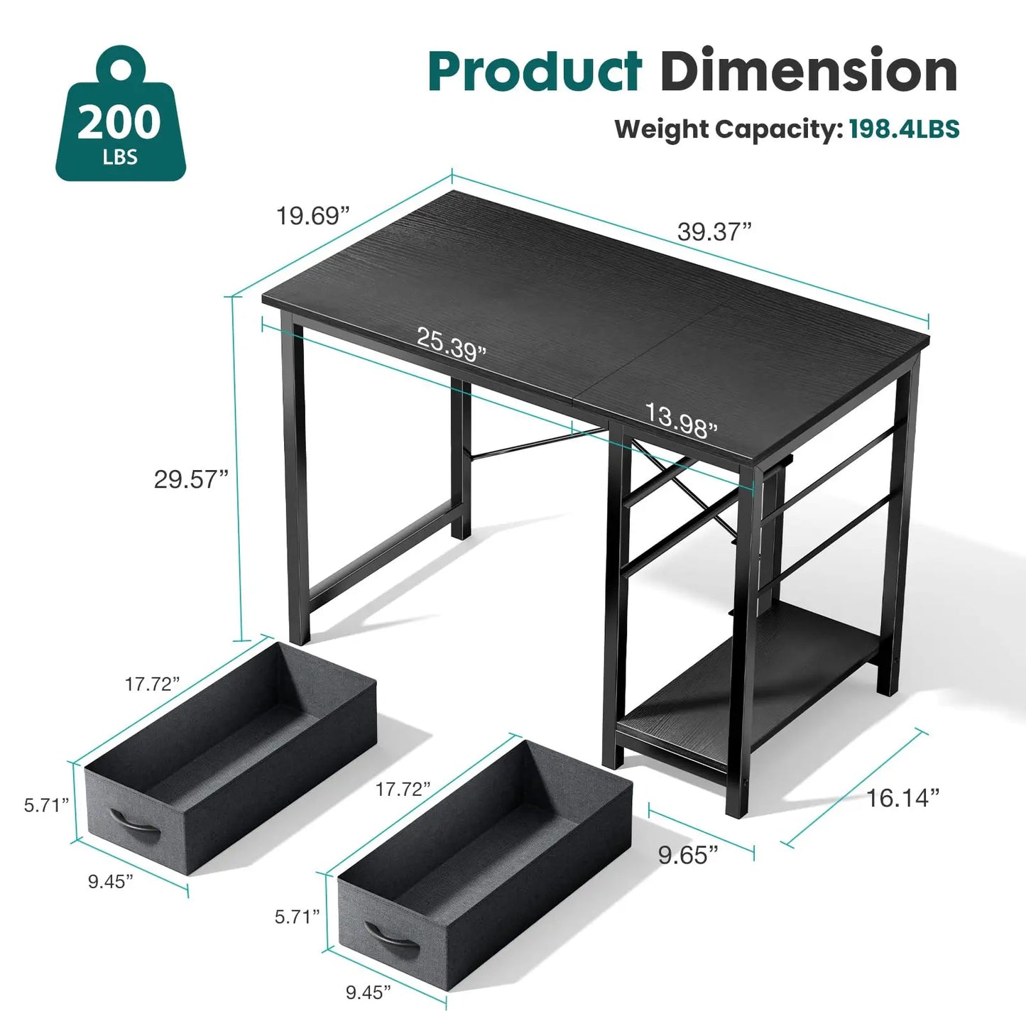 47" Home Office Desk with 2 Adjustable Drawers – Wood Computer & Writing Table