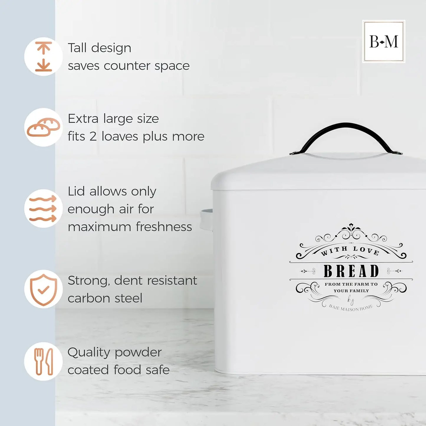 White Farmhouse Bread Box & Canister Set - Large Metal Storage for Kitchen Counter