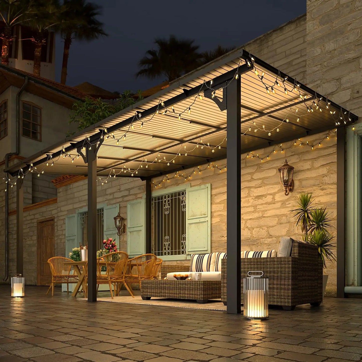 14' × 10' Hard‑Top Lean‑To Gazebo – Wall‑Mounted Pergola with Metal Roof, 140 Sq. Ft. Shaded Patio Coverage