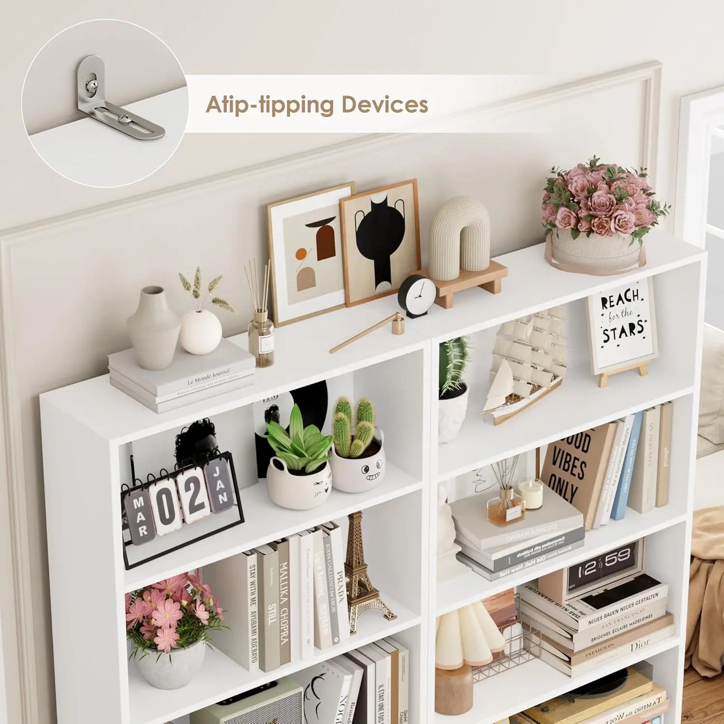 6-Tier Freestanding Open Bookcase Set | 2-Pack Tall Display Storage Shelves