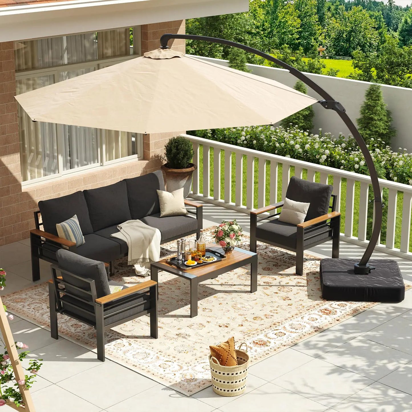 7‑Seat Aluminum Patio Furniture Set – Oversized Outdoor Sectional with Washable Thick Cushions & Coffee Table
