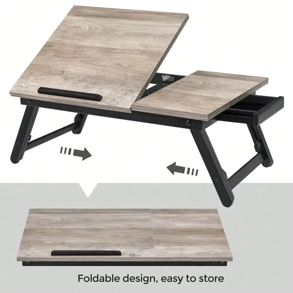 Adjustable Laptop Bed Desk – Tilting Top Tray with Folding Legs for Sofa, Breakfast & Laptop
