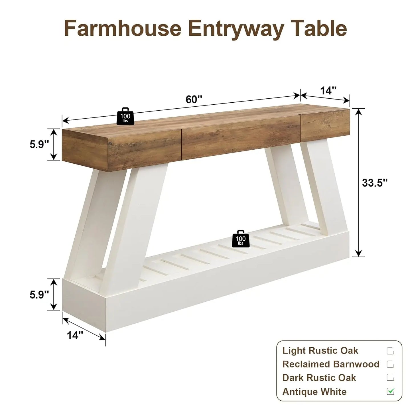 60" Farmhouse Entryway Table with Drawer, Console Table Behind Sofa