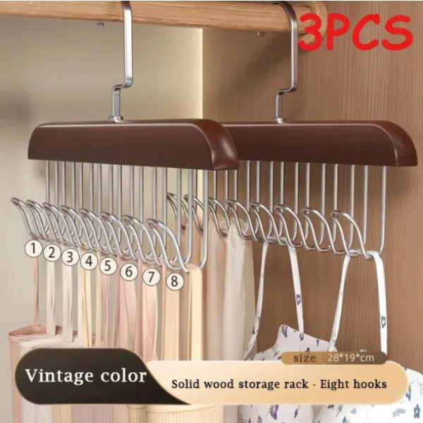 Multi-Functional Solid Wood Hanger Featuring 8 Hooks, Perfect for Apartments and Bedrooms Without Crowding