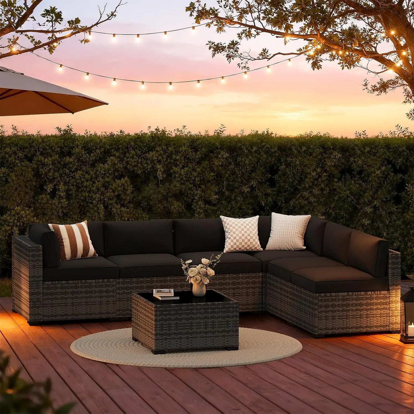 7‑Piece Patio Furniture Set – Wicker Rattan Outdoor Conversation Set with Thick Cushions
