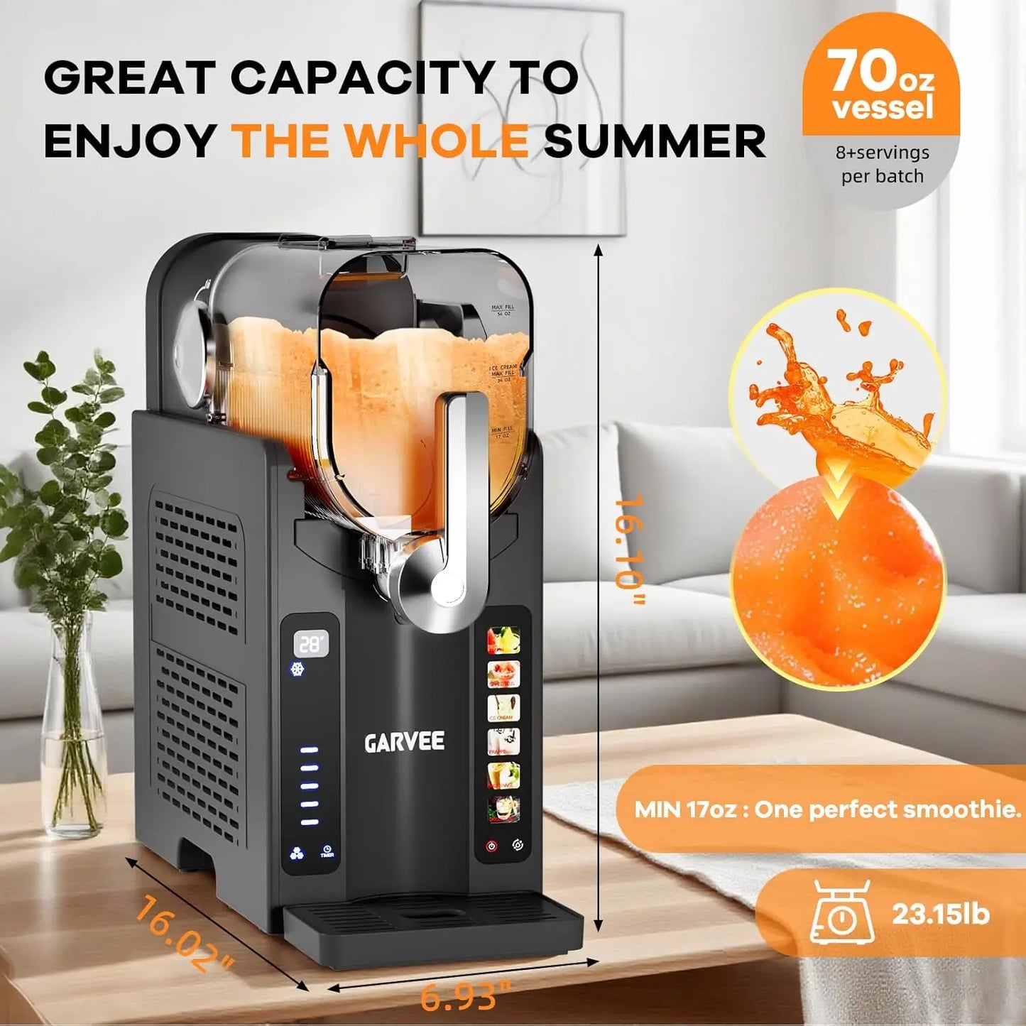 Home Slushie Machine – No Ice Needed, LED Display & 6 Pre‑Set Programs with Quiet Compressor