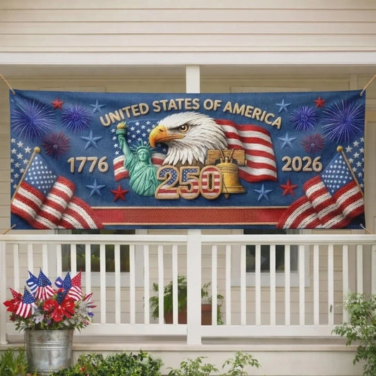 USA 250th Anniversary Banner, America 1776-2026 Patriotic Outdoor Decor, Independence Day Celebration Backdrop Sign, 1PC