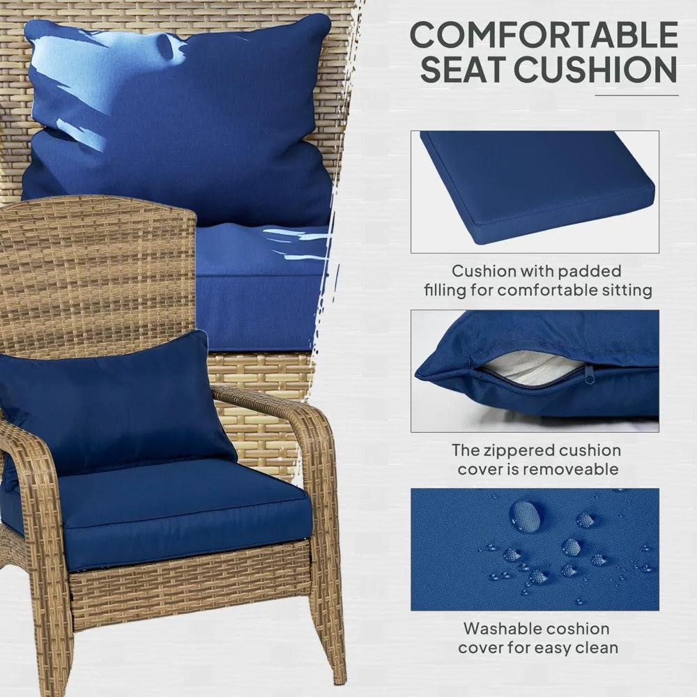 Wicker Adirondack Chair, All-Weather Rattan Seat w/ Cushions, Tall Curved Back & Arms