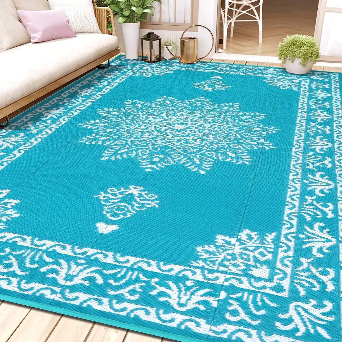8x10 Ft Waterproof Reversible Outdoor Rug, UV Resistant